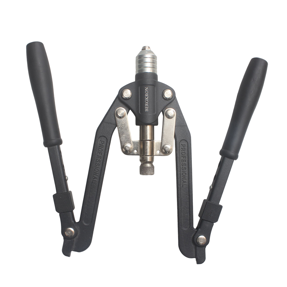 BERGKRON Hand-operated riveting tools with Folding Long Arm, Double Handle Manual Rivet Nut Tool Kit with M4 M5 M6 M8 M10 Mandrels&Nosepiece, Heavy Duty Hand Rivnut Gun Set for Metal Plate Furniture Automotive Repair DIY Home Construction