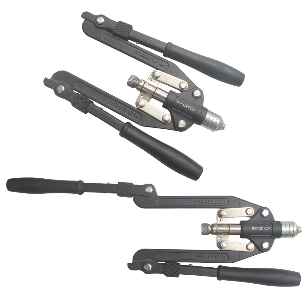 BERGKRON Hand-operated riveting tools with Folding Long Arm, Double Handle Manual Rivet Nut Tool Kit with M4 M5 M6 M8 M10 Mandrels&Nosepiece, Heavy Duty Hand Rivnut Gun Set for Metal Plate Furniture Automotive Repair DIY Home Construction