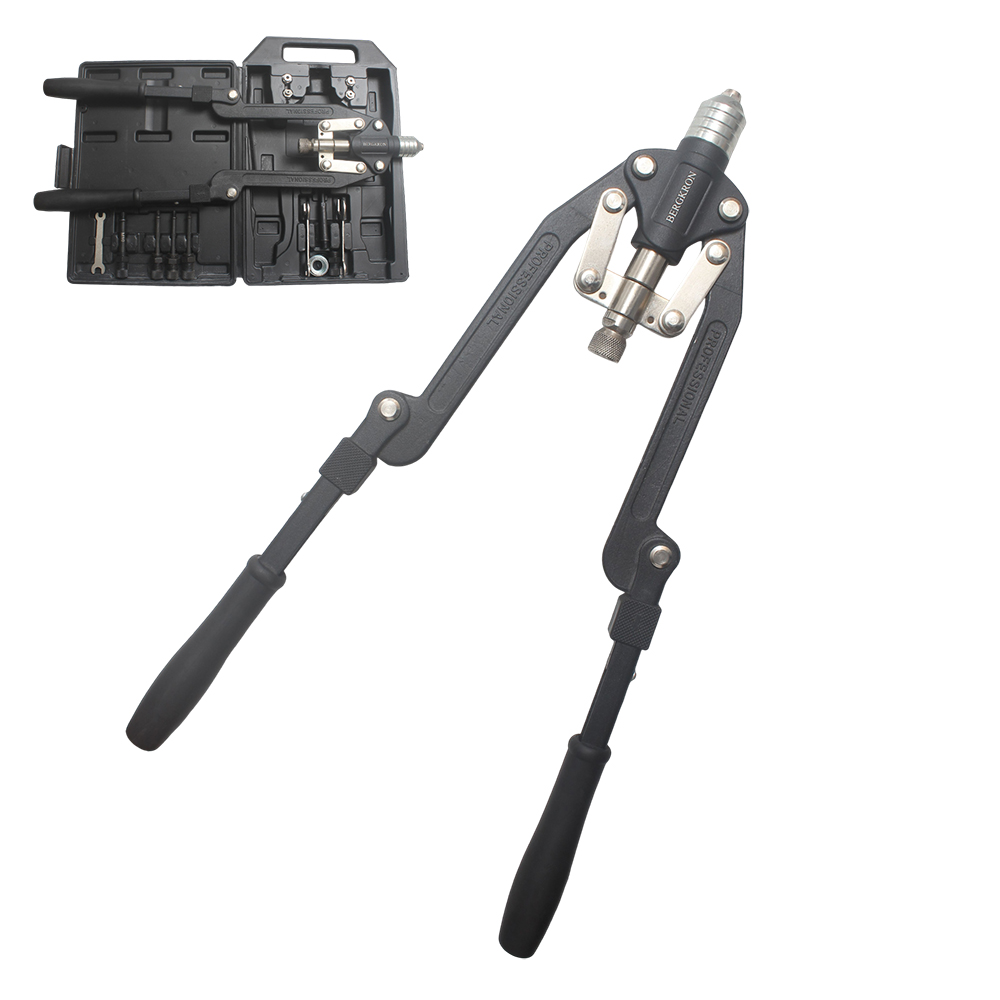 BERGKRON Heavy Duty Hand-operated Riveting Tools with Folding Long Arm, Professional Rivet Nut Tool Kit with Mandrels and Case for Automotive Repairs, Metal Fabrication, and Construction.