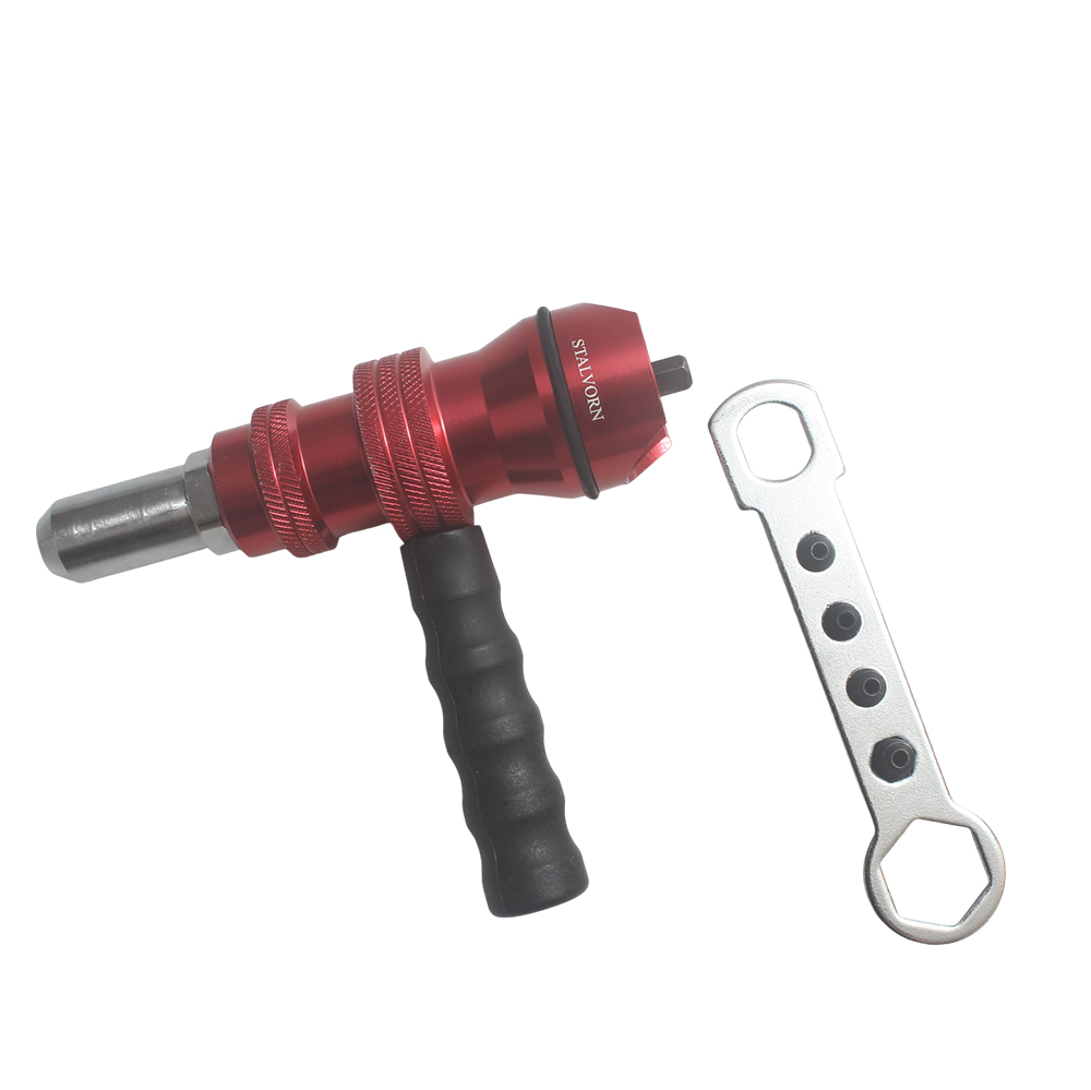 STALVORN Hand-operated Riveting Tools, Electric Drill Rivet Gun Adapter for Cordless Drills, Heavy Duty Rivet Nut Tool with 4 Interchangeable Heads for Automotive, DIY, and Metalwork.