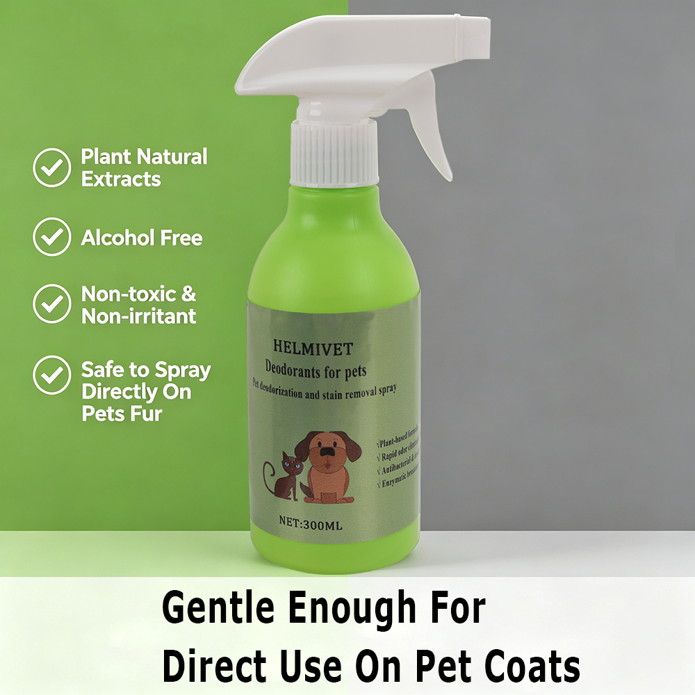 HELMIVET Deodorants for Pets, Biodegradable Enzyme Pet Deodorizer Spray, Fast Acting Odor Neutralizer & Antibacterial Cleaner, Multi-Scene Household Pet Supplies for Dog Cat Bed,300ml