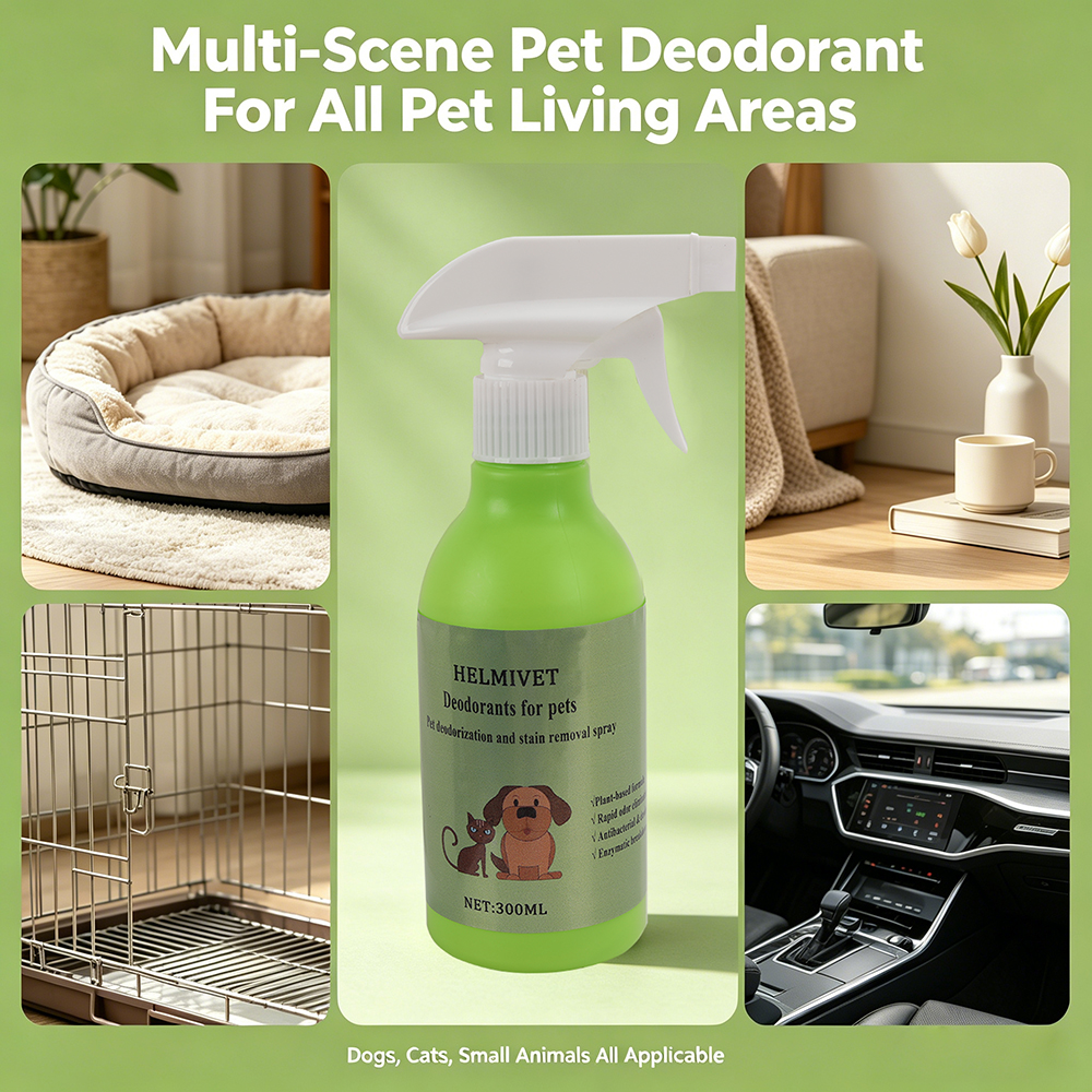HELMIVET Deodorants for Pets, Biodegradable Enzyme Pet Deodorizer Spray, Fast Acting Odor Neutralizer & Antibacterial Cleaner, Multi-Scene Household Pet Supplies for Dog Cat Bed,300ml