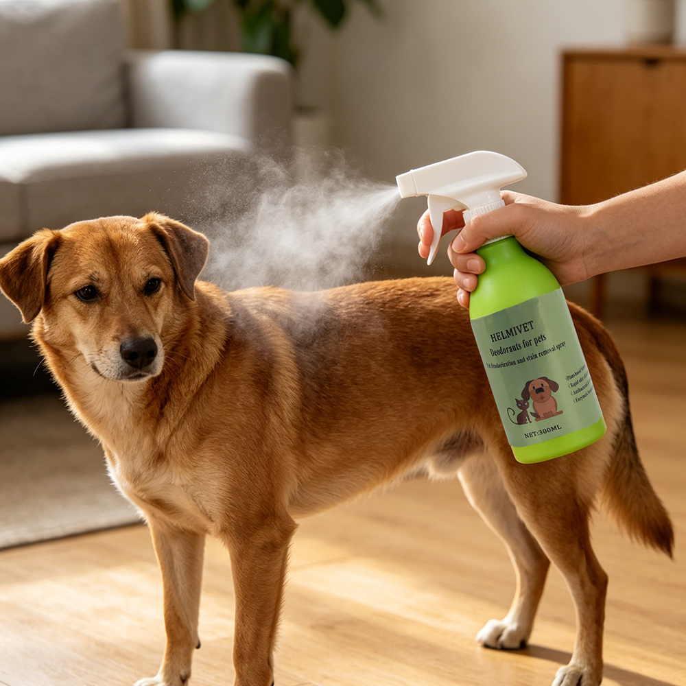 HELMIVET Deodorants for Pets, Biodegradable Enzyme Pet Deodorizer Spray, Fast Acting Odor Neutralizer & Antibacterial Cleaner, Multi-Scene Household Pet Supplies for Dog Cat Bed,300ml