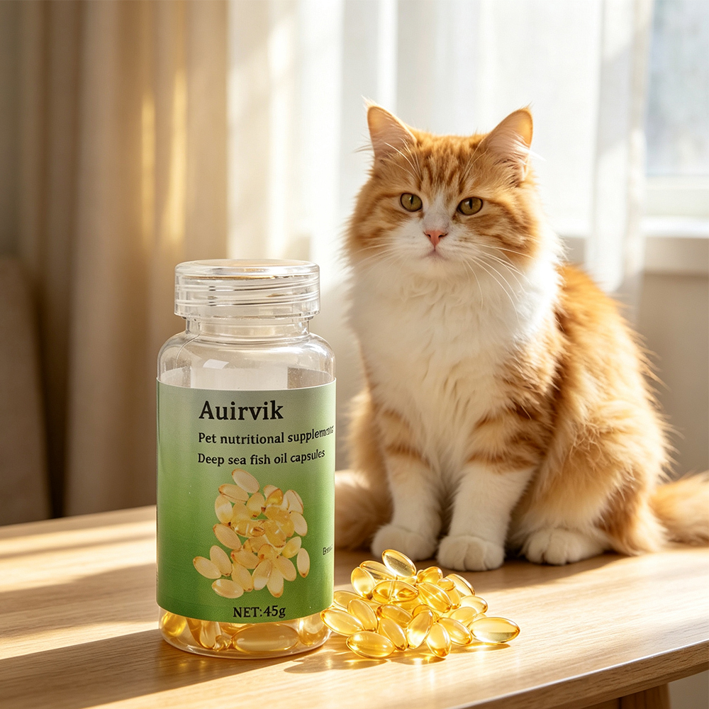 Auirvik Deep Sea Fish Oil Softgels, Vitamins and dietary food supplements for animals for Skin and Coat Health, Omega-3 Joint Support for Dogs and Cats, 45g