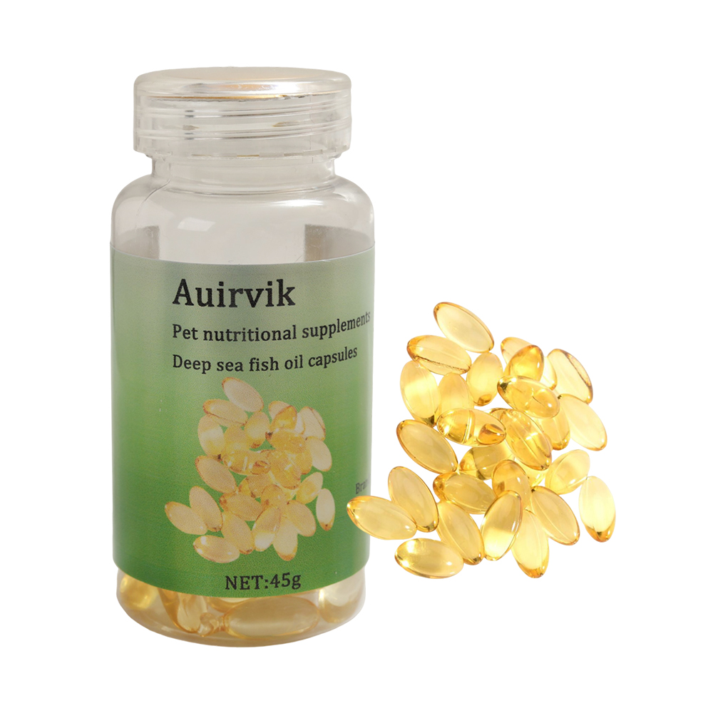 Auirvik Deep Sea Fish Oil Softgels, Vitamins and dietary food supplements for animals for Skin and Coat Health, Omega-3 Joint Support for Dogs and Cats, 45g