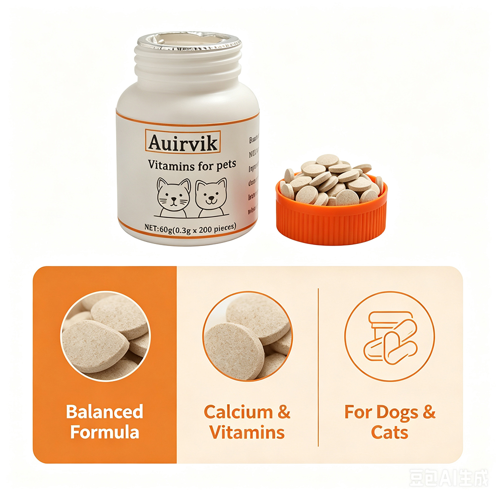 Auirvik Vitamins for Pets, 200 Count Daily Multivitamin Supplement for Dogs and Cats, Supports Immune System and Overall Wellness