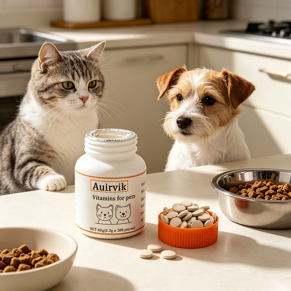 Auirvik Vitamins for Pets, 200 Count Daily Multivitamin Supplement for Dogs and Cats, Supports Immune System and Overall Wellness