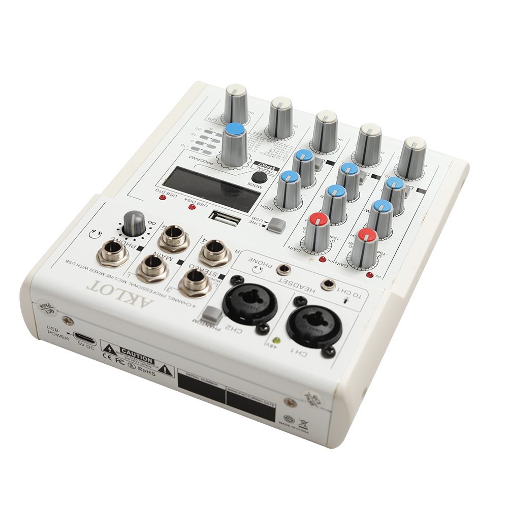 AKLOT 4-Channel Professional Audio Mixer, Mic Line Sound Board with 48V Phantom Power & Bluetooth for Electronic Musical Instruments, Ideal for Podcasting, Live Streaming, and Home Studio Recording