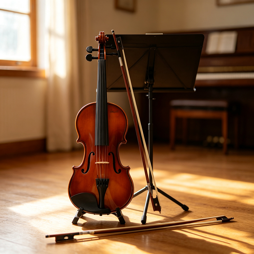 AKLOT 4/4 Full Size Violins Outfit for Beginners and Students, Solid Wood Acoustic Violin with Bow, Perfect for School Practice, Music Lessons, and Grading Exams.