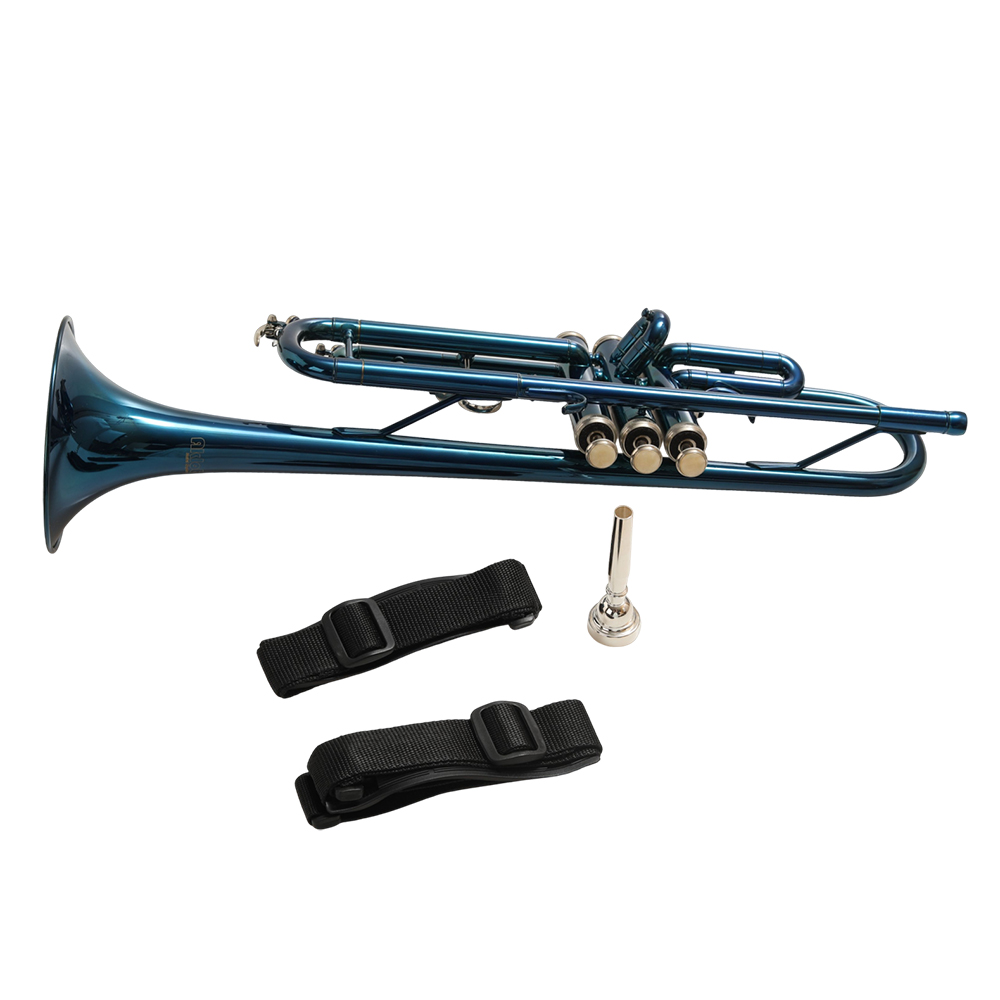 AKLOT Blue Bb Trumpet Standard Trumpet Set for Beginners and Students, High-Quality Lacquered Musical Instrument with Hard Case and Accessories for School Band Practice and Music Lessons ﻿