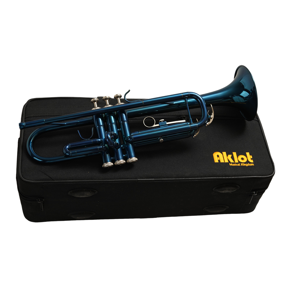 AKLOT Blue Bb Trumpet Standard Trumpet Set for Beginners and Students, High-Quality Lacquered Musical Instrument with Hard Case and Accessories for School Band Practice and Music Lessons ﻿