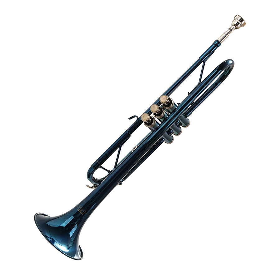 Blue Trumpet Bb Key Wind Instruments for Beginners and Students, High-Quality Lacquered Musical Instrument with Hard Case and Accessories for School Band Practice and Music Lessons.