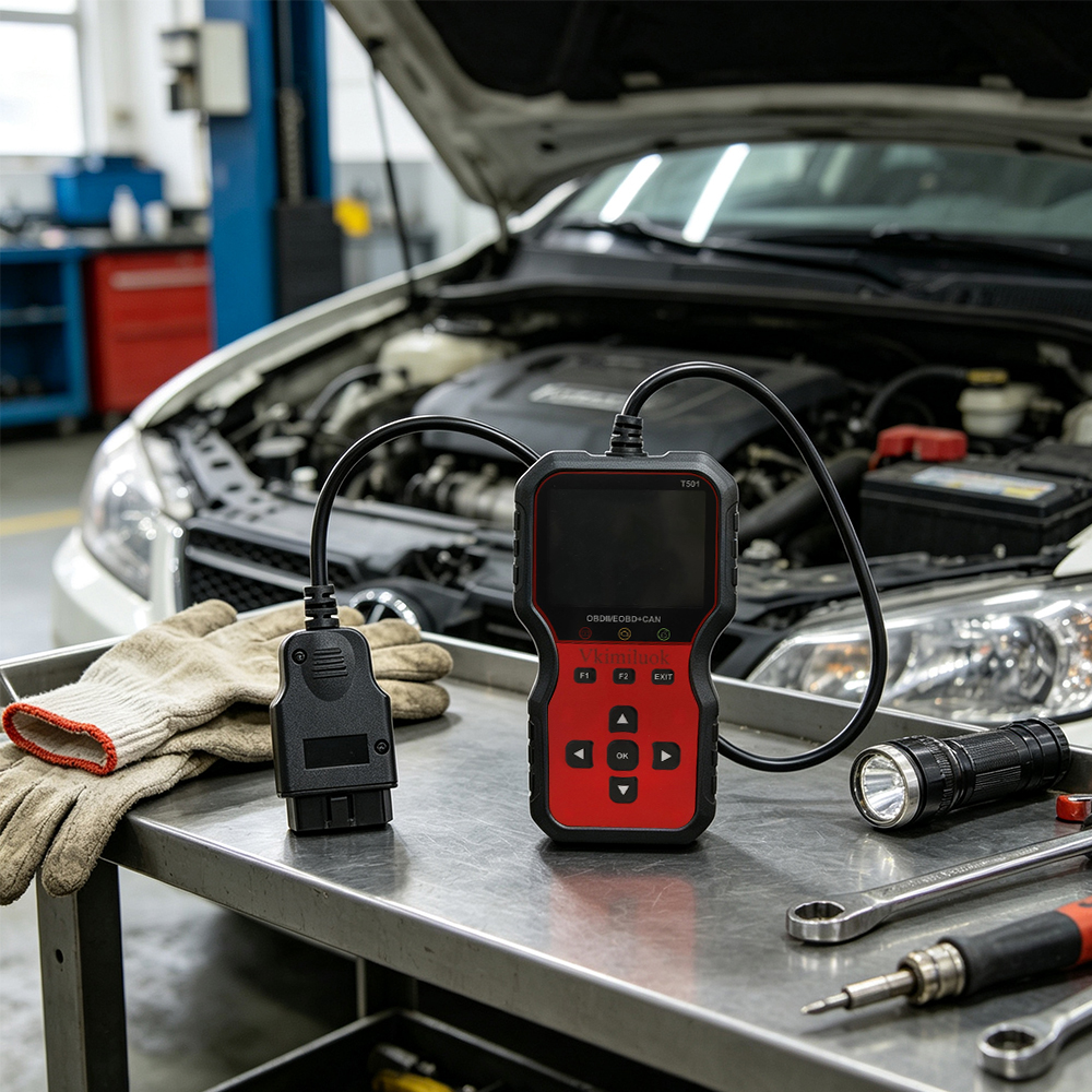VkimiLuok T501 OBD2 Scanner, Automotive testing equipment, namely, handheld diagnostic scanners for Check Engine Light, Universal Car Code Reader for Home Garage and Vehicle Maintenance.