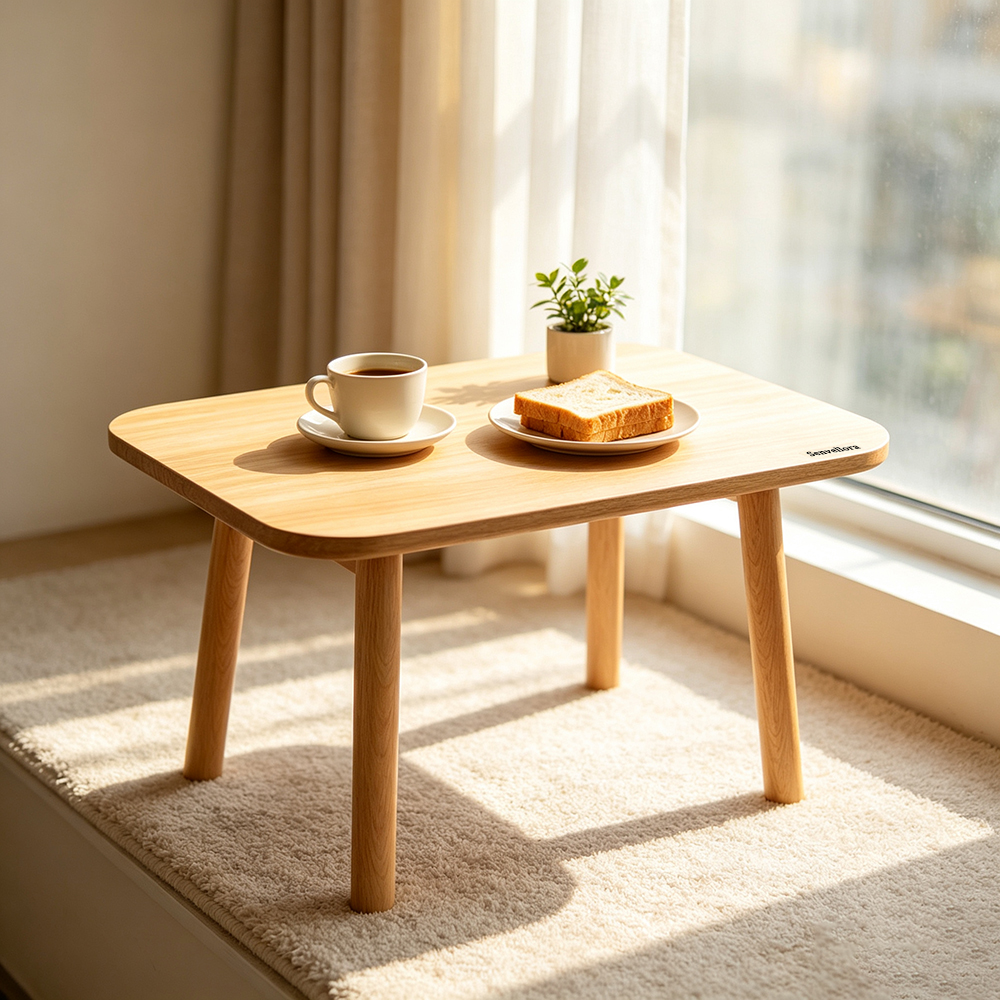 Senvellora Solid Wood Furniture – Coffee Table Low Table with 4 Sturdy Solid Wood Legs for Living Room, Tatami Room, and Bay Window