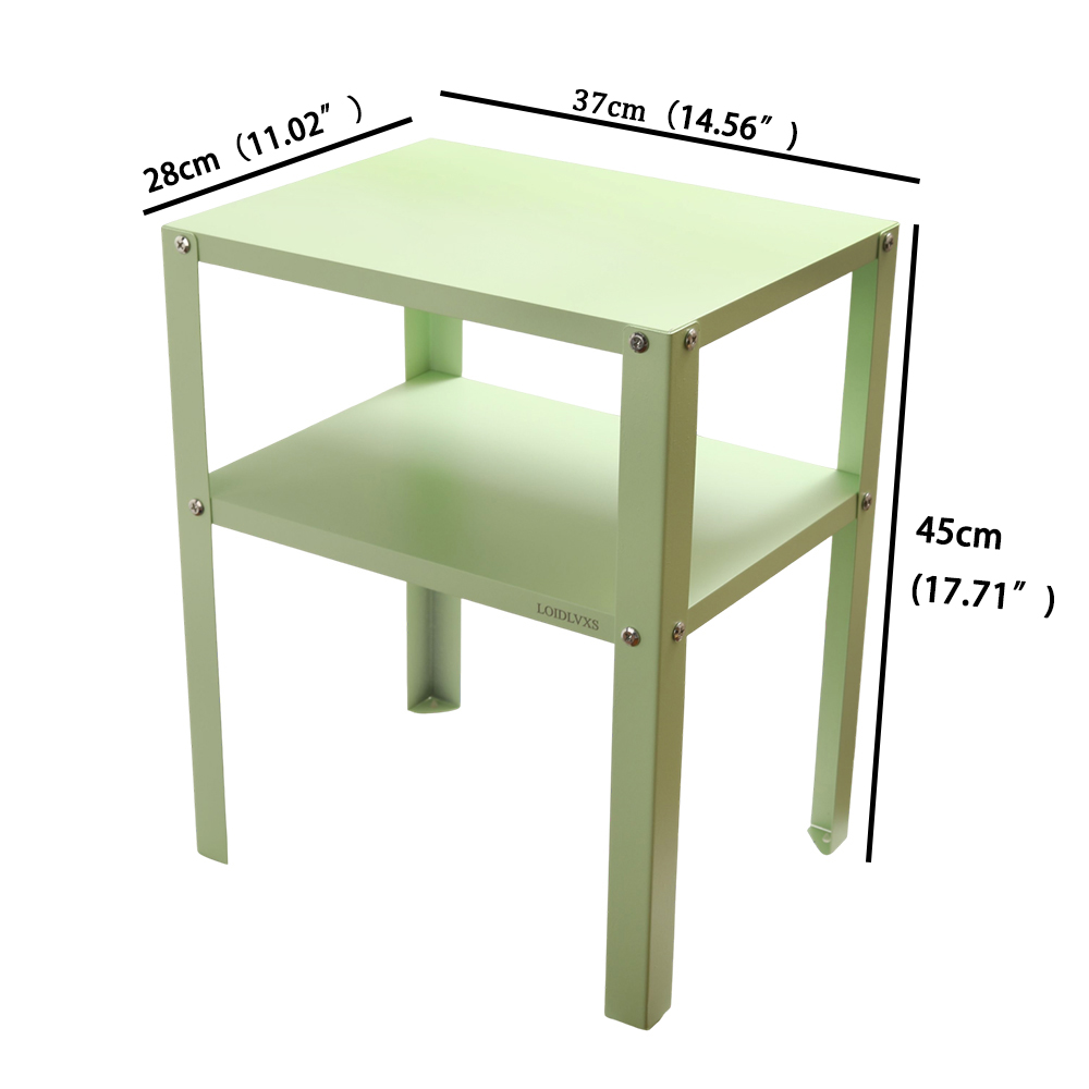 LOIDLVXS Metal Furniture-Mint Green 2-Tier Side Tablewith Storage Shelf – Compact and Versatile for Bedroom, Living Room & Office