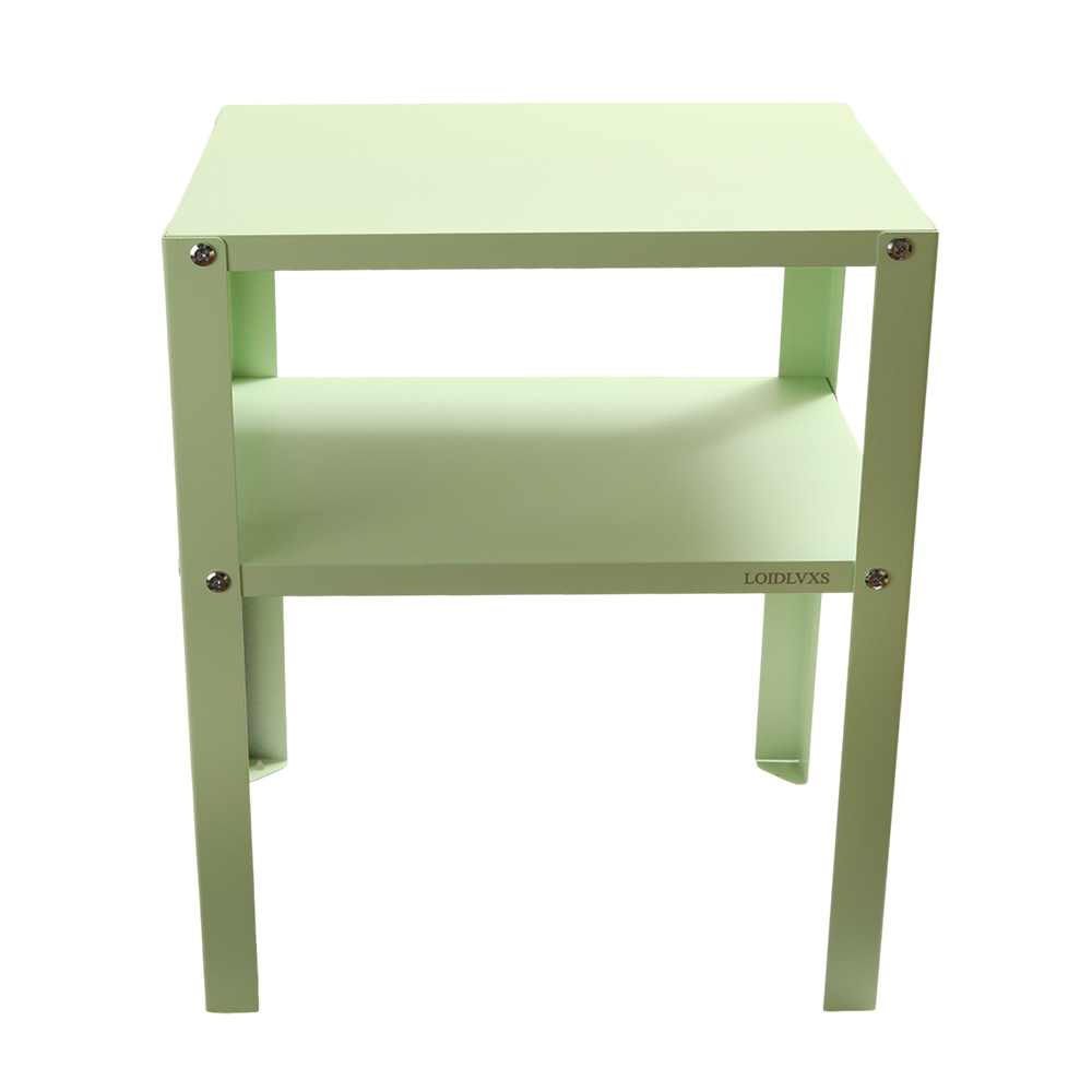 Modern Mint Green 2-Tier Nightstand, Furniture of Metal Bedside Table for Bedroom, Small Side Table with Storage Shelf for Living Room and Office.