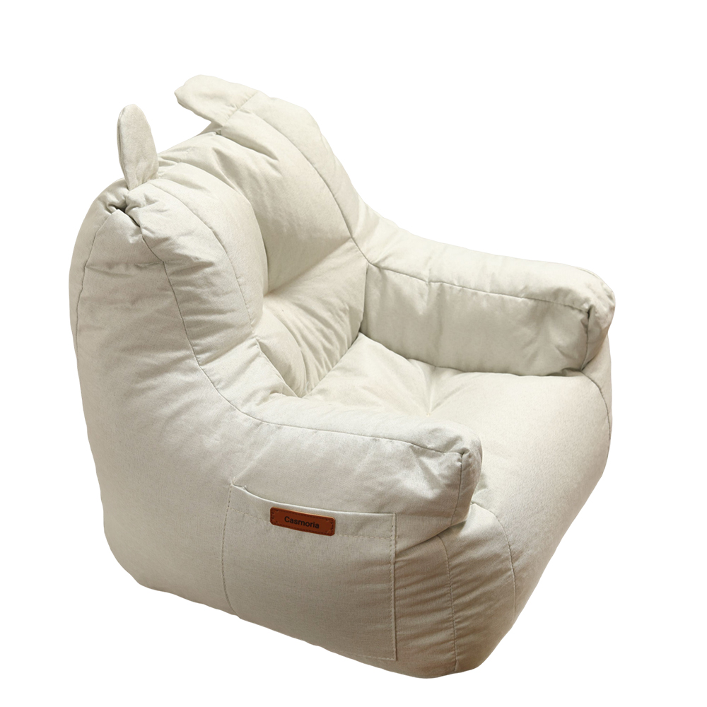 Casmoria Cute Animal Ear Bean Bag Chair for Kids, Soft Plush Lazy Sofa for Reading Nook & Playroom, Comfortable Indoor Furniture for Toddler Bedroom, Cream White