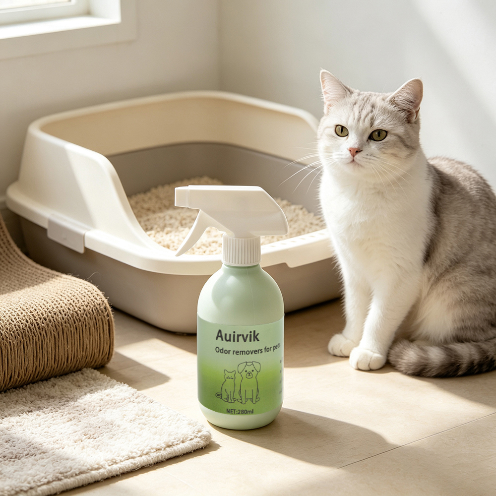 Auirvik Odor Removers for Pets, 280ml Natural Pet Smell Eliminator Spray for Carpets, Furniture, Floors, and Pet Bedding & Litter Boxes, Effectively Breaks Down Odors