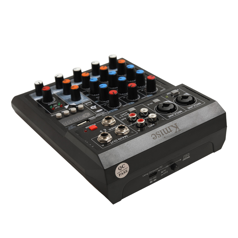 Kmise Professional DJ Mixer Board with Effects, 4-Channel Audio Interface for Live Streaming and YouTube, Compatible with Electronic Musical Instruments, Mic, and PC, Ideal for Content Creators.