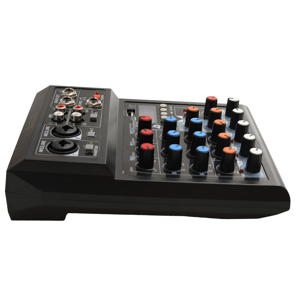 Kmise Professional DJ Mixer Board with Effects, 4-Channel Audio Interface for Live Streaming and YouTube, Compatible with Electronic Musical Instruments, Mic, and PC, Ideal for Content Creators.