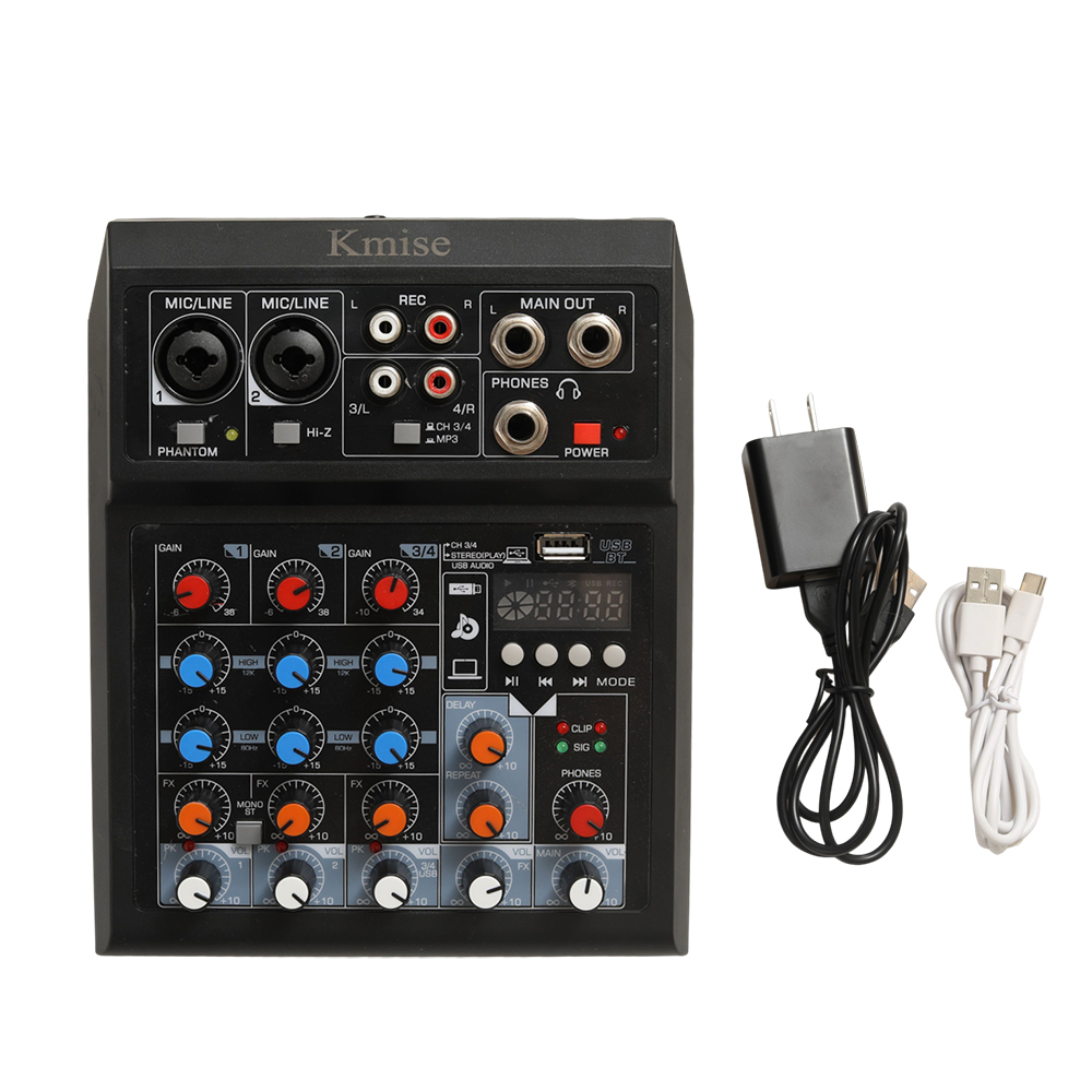 Kmise Professional DJ Mixer Board with Effects, 4-Channel Audio Interface for Live Streaming and YouTube, Compatible with Electronic Musical Instruments, Mic, and PC, Ideal for Content Creators.