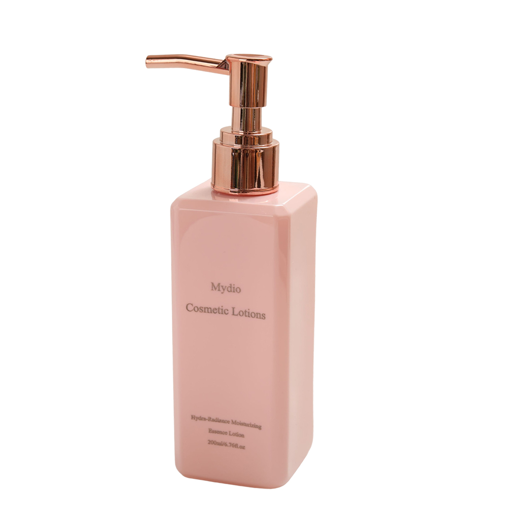 Mydio Hydra-Radiance Moisturizing Essence Lotions for Cosmetic Purposes, 200ml Elegant Pink Bottle with Rose Gold Pump for Daily Face and Body Care.