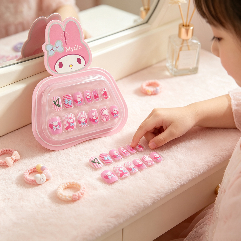 Mydio 2-Pack Kids False Nails Set – Cute Patterns False Nails for Birthday Parties, Cosplay, and Everyday Dress-Up