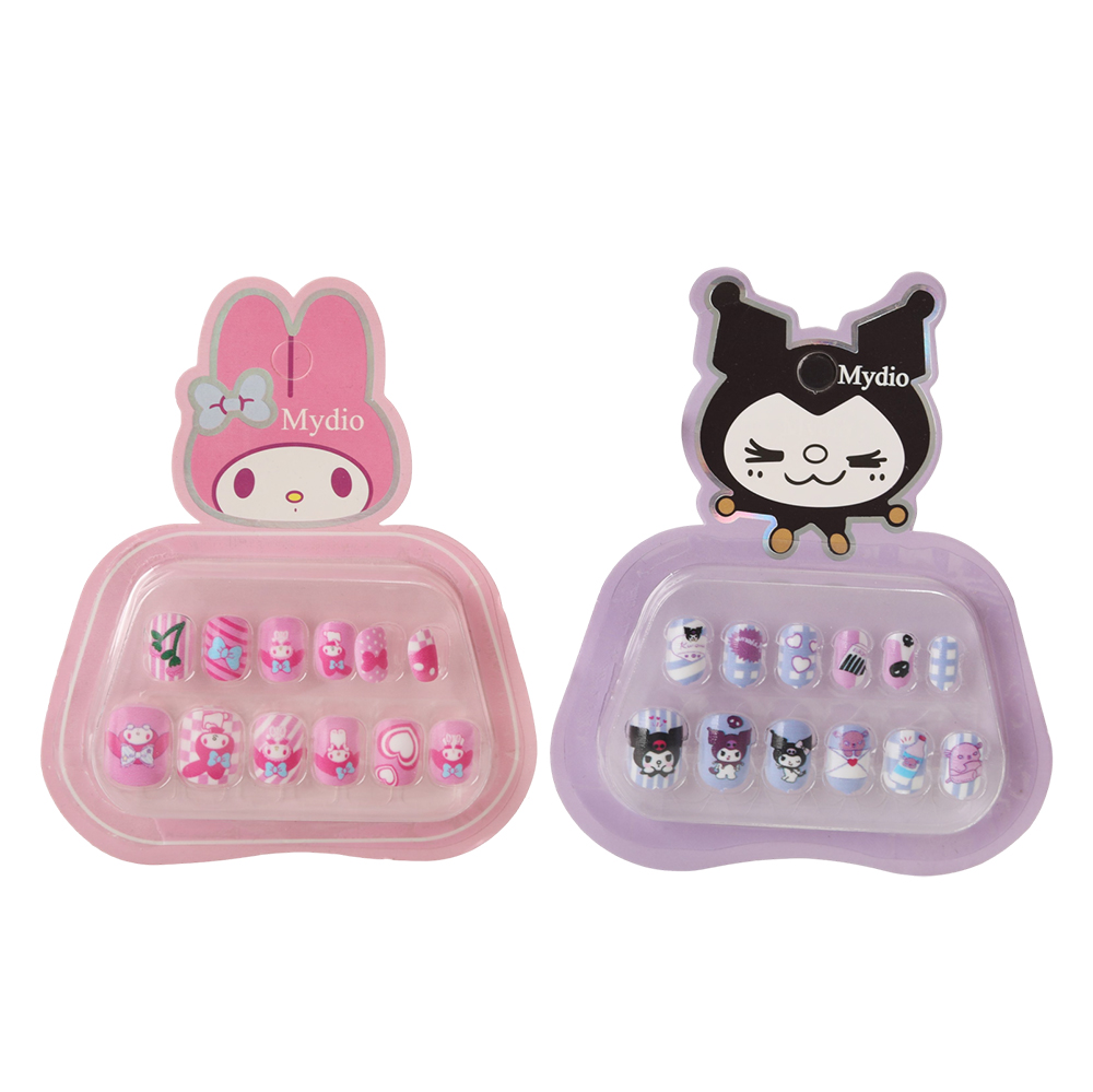 Mydio Kids False Nails 2 Packs My Melody & Kuromi Press on Nails for Girls, Cute Cartoon Artificial Nails for Birthday Party Favors and Daily Dress-up
