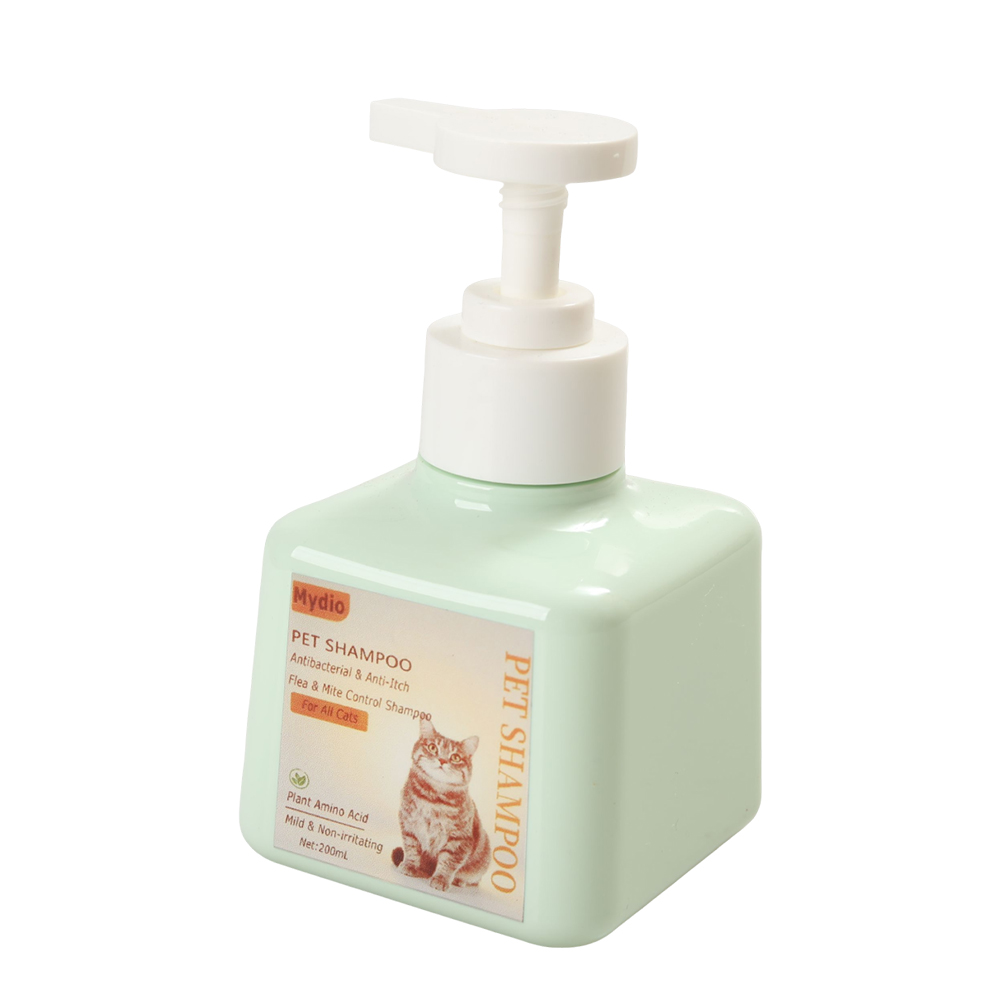 Mydio Pet Shampoo for Cats - 200ml Antibacterial & Anti-Itch Formula with Plant Amino Acids - Effective Flea & Mite Control for Healthy Skin During Bathing