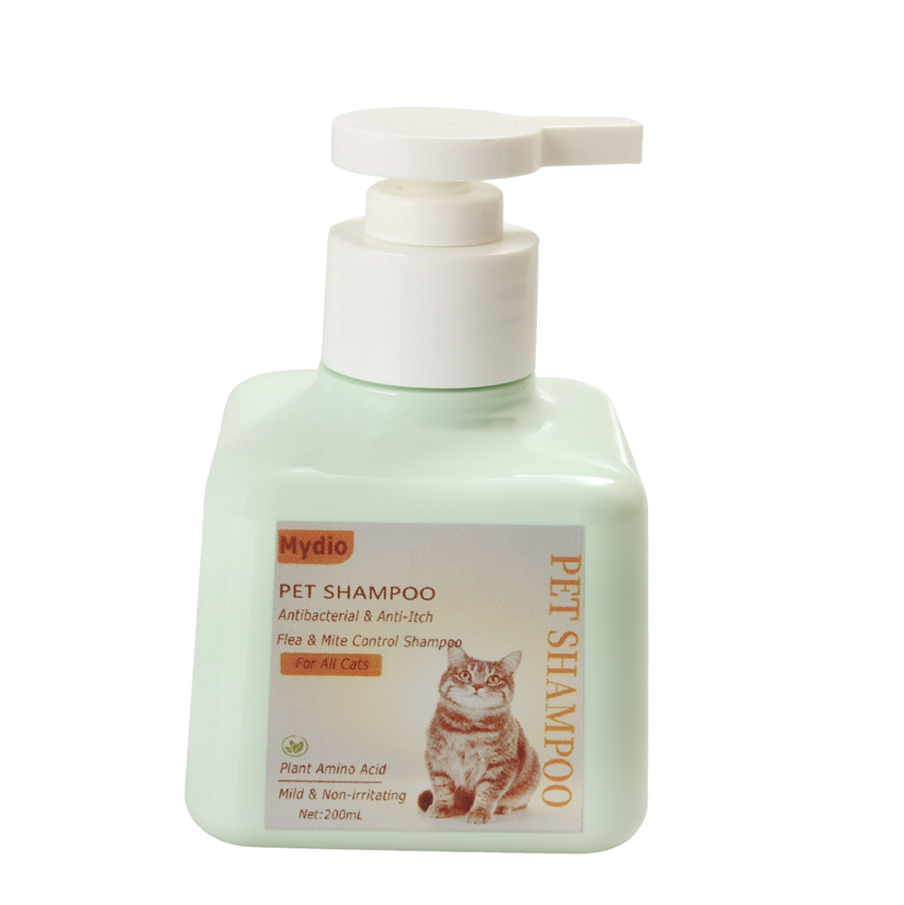 Mydio Pet Shampoo for Cats - 200ml Antibacterial & Anti-Itch Formula with Plant Amino Acids - Effective Flea & Mite Control for Healthy Skin During Bathing.
