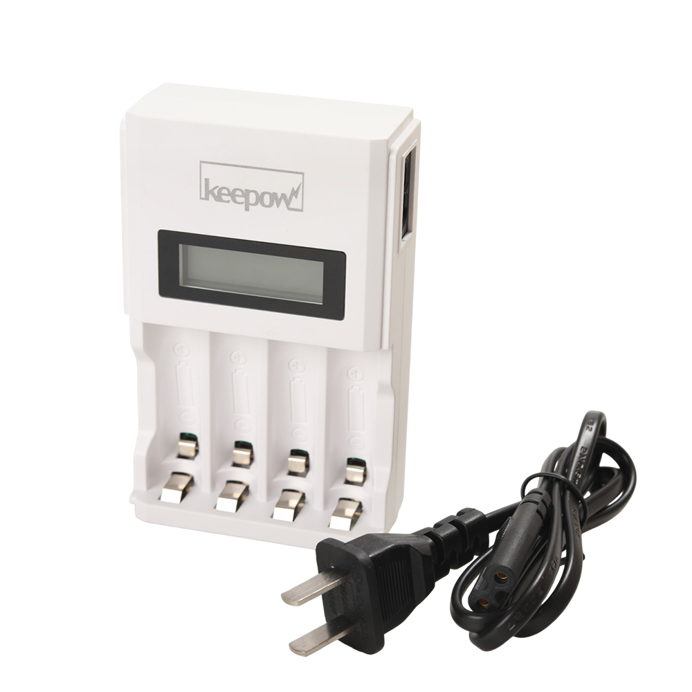 Keepow Smart Battery Charger with LCD Display, 4 Independent Slots, Compatible with AA/AAA Rechargeable Batteries, Portable Design, Suitable for Remote Controls, Toys, and Flashlights