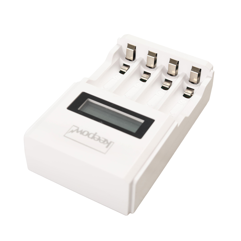 Keepow Smart Battery Charger with LCD Display, 4 Independent Slots, Compatible with AA/AAA Rechargeable Batteries, Portable Design, Suitable for Remote Controls, Toys, and Flashlights