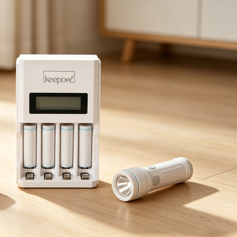 Keepow Smart Battery Charger with LCD Display, 4 Independent Slots, Compatible with AA/AAA Rechargeable Batteries, Portable Design, Suitable for Remote Controls, Toys, and Flashlights