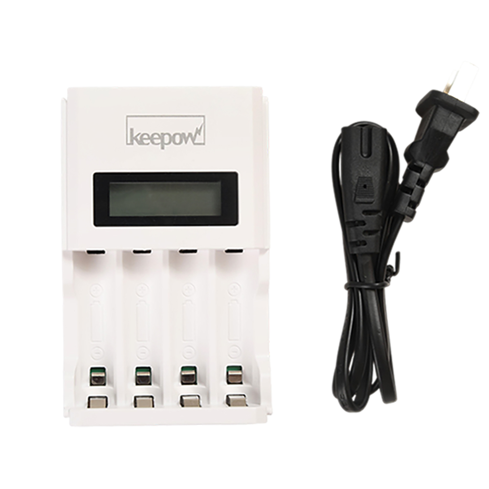 Keepow Smart Battery Charger with LCD Display, 4 Independent Slots, Compatible with AA/AAA Rechargeable Batteries, Portable Design, Suitable for Remote Controls, Toys, and Flashlights