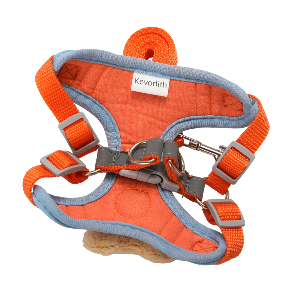 Kevorlith Reflective Pet Harness and Pet Leashes Combo for Small Dogs & Cats, Breathable Mesh Puppy Vest with Cartoon Plush Bear, Safety Escape Proof Dog Leash Set for Night Walking and Training.