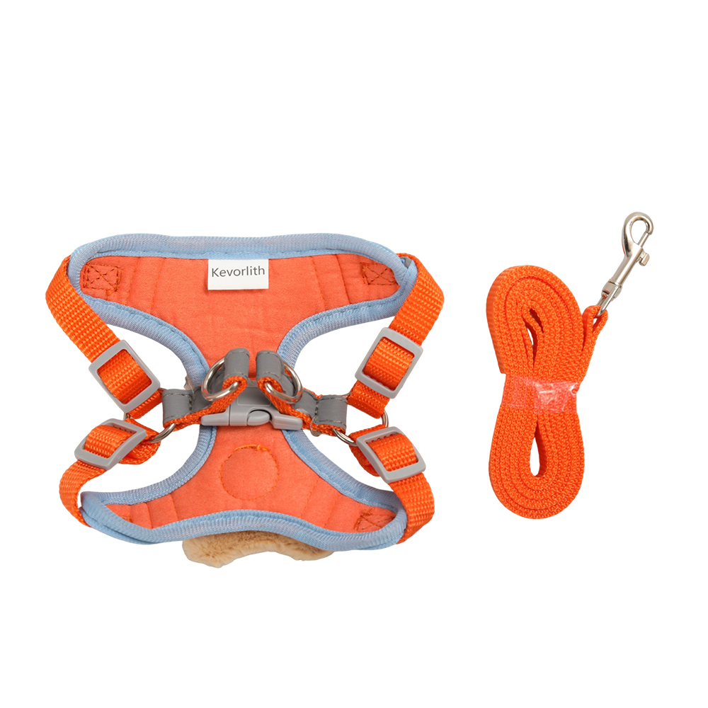 Kevorlith Reflective Pet Harness and Pet Leashes Combo for Small Dogs & Cats, Breathable Mesh Puppy Vest with Cartoon Plush Bear, Safety Escape Proof Dog Leash Set for Night Walking and Training.