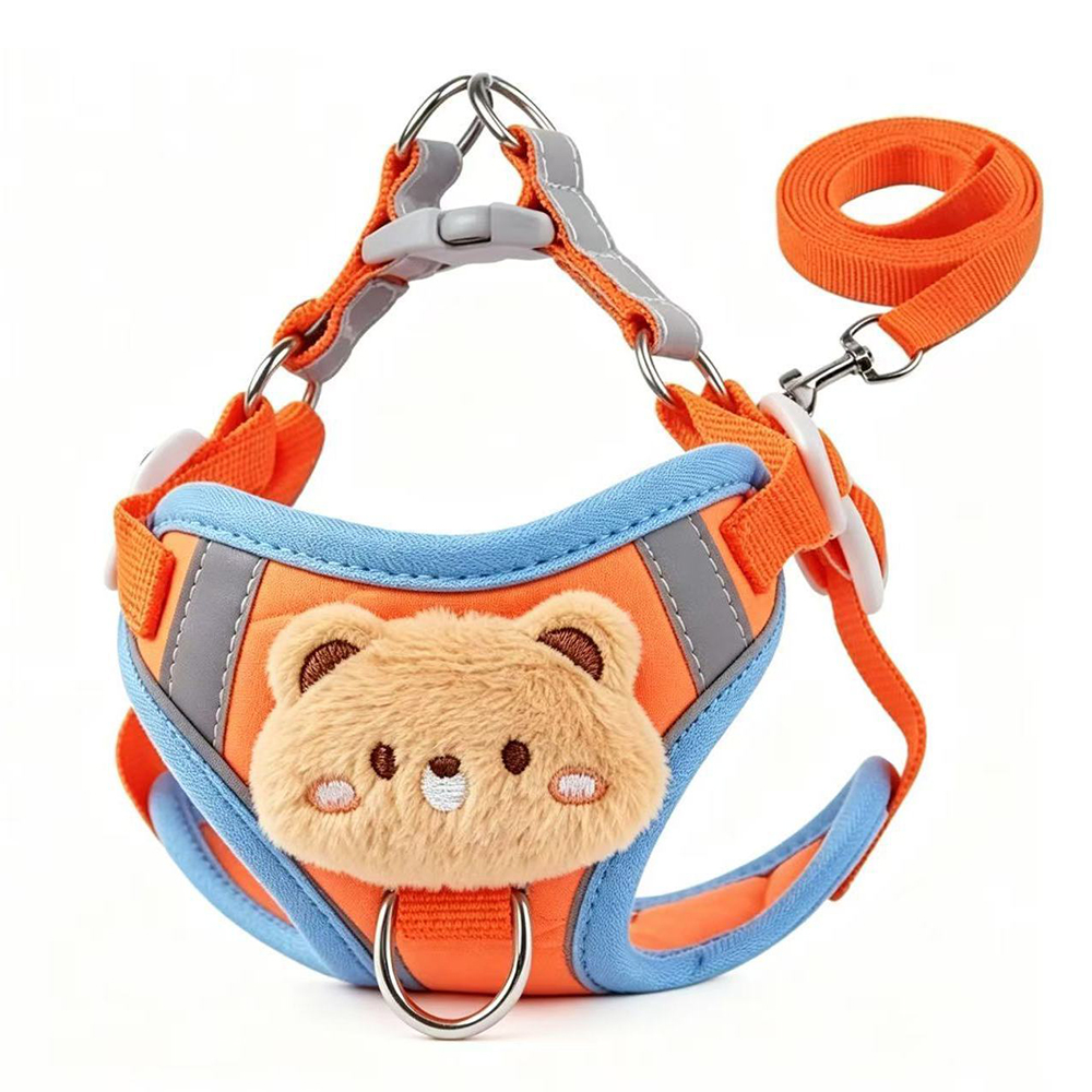 Kevorlith Reflective Pet Harness and Pet Leashes Combo for Small Dogs & Cats, Breathable Mesh Puppy Vest with Cartoon Plush Bear, Safety Escape Proof Dog Leash Set for Night Walking and Training. Kevorlith Reflective Pet Harness and Pet Leashes Combo for Small Dogs & Cats, Breathable Mesh Puppy Vest with Cartoon Plush Bear, Safety Escape Proof Dog Leash Set for Night Walking and Training.