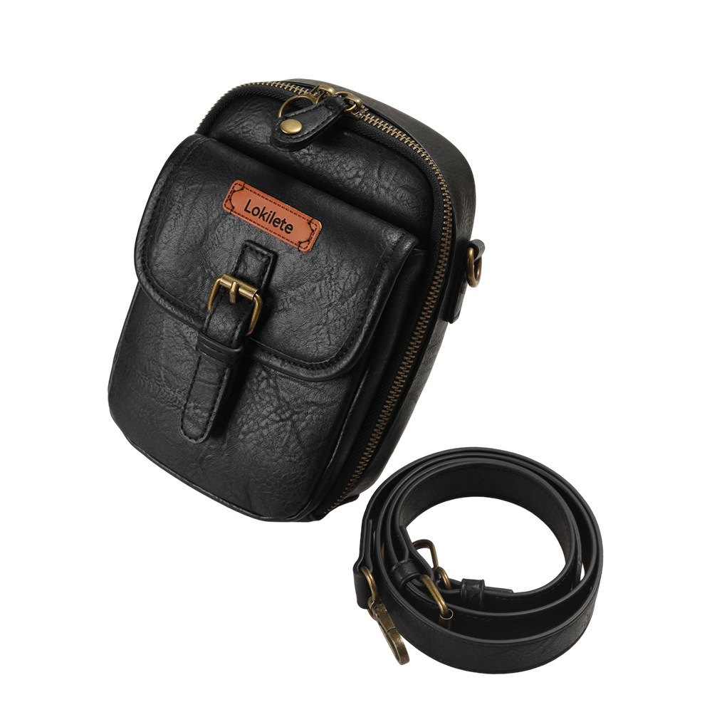 Lokilete Small Crossbody Bags for Men and Women, Vintage PU Leather Messenger Shoulder Bag for Travel, Hiking, and Daily Outdoors