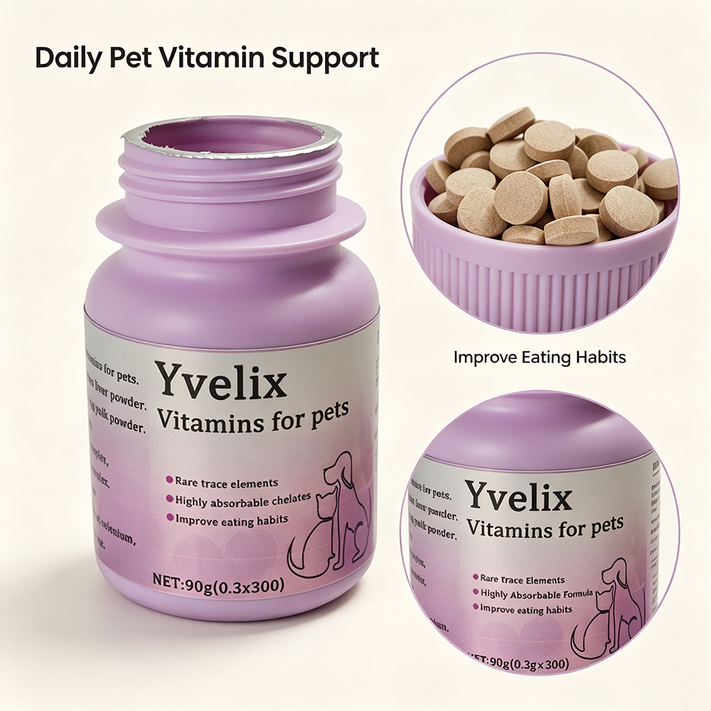 Yvelix Vitamins for Pets - 300 Count Chewable Tablets for Dogs & Cats, Comprehensive Multivitamin with Chicken Liver & Egg Yolk Powder, Supports Daily Health and Vitality
