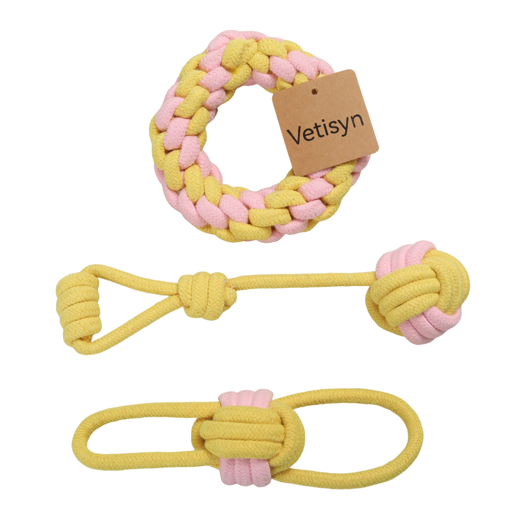 Vetisyn 3-Pack Braided Cotton Rope Dog Toys – Durable Interactive Pull & Chew Toys for Teeth Grinding, Perfect for Daily Training and Indoor/Outdoor Activities