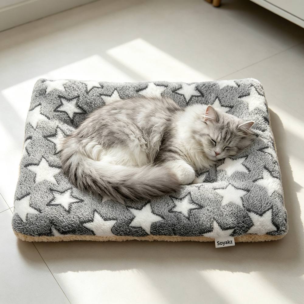 Soyakz Pet Cushions Soft Star Plush Pet Mat, Warm Fleece Sleeping Pad for Indoor Floor, Crate, Sofa for Dogs Cats