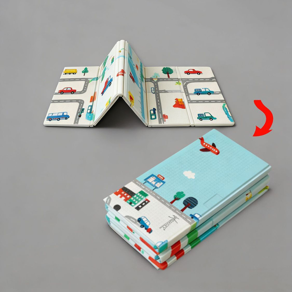 CUNINA Mats for Infant Playpens – Foldable Reversible Foam Mat, Road Traffic Pattern Waterproof Crawling Mat, Suitable for Indoor Playpens, Tummy Time, and Learning to Walk