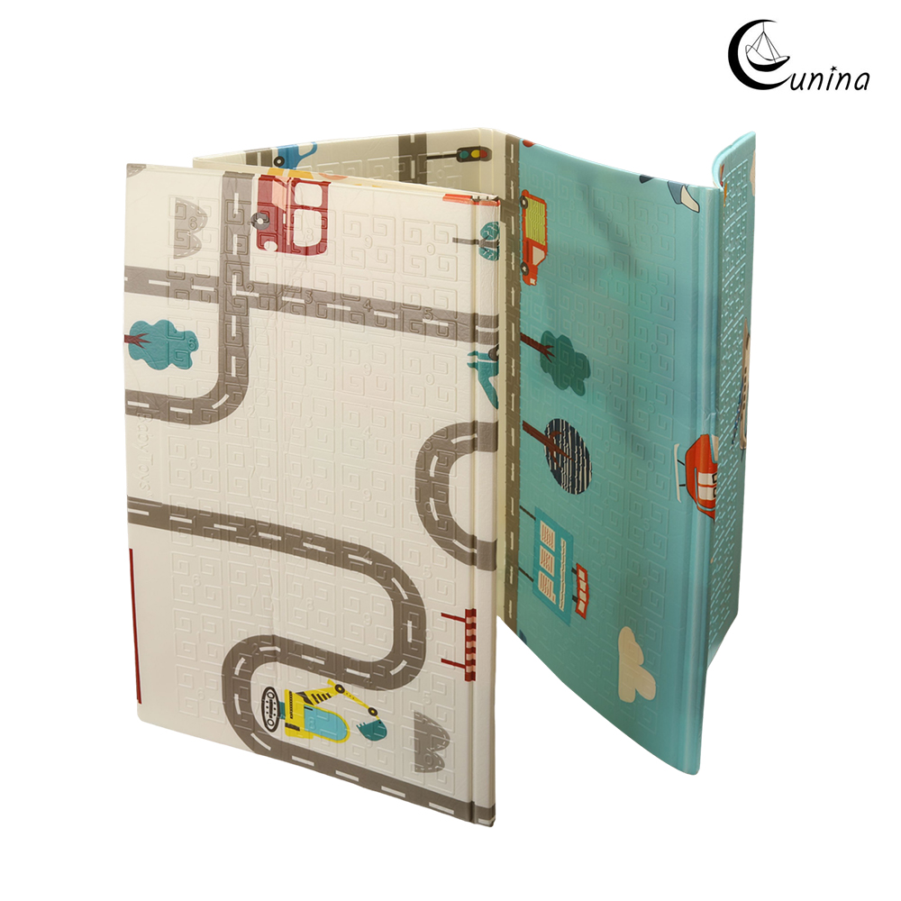 CUNINA Mats for infant playpens, Foldable Reversible Baby Foam Play Mat, Road Traffic Pattern Waterproof Crawling Mat for Indoor Playpen, Tummy Time & Toddler Learning to Walk