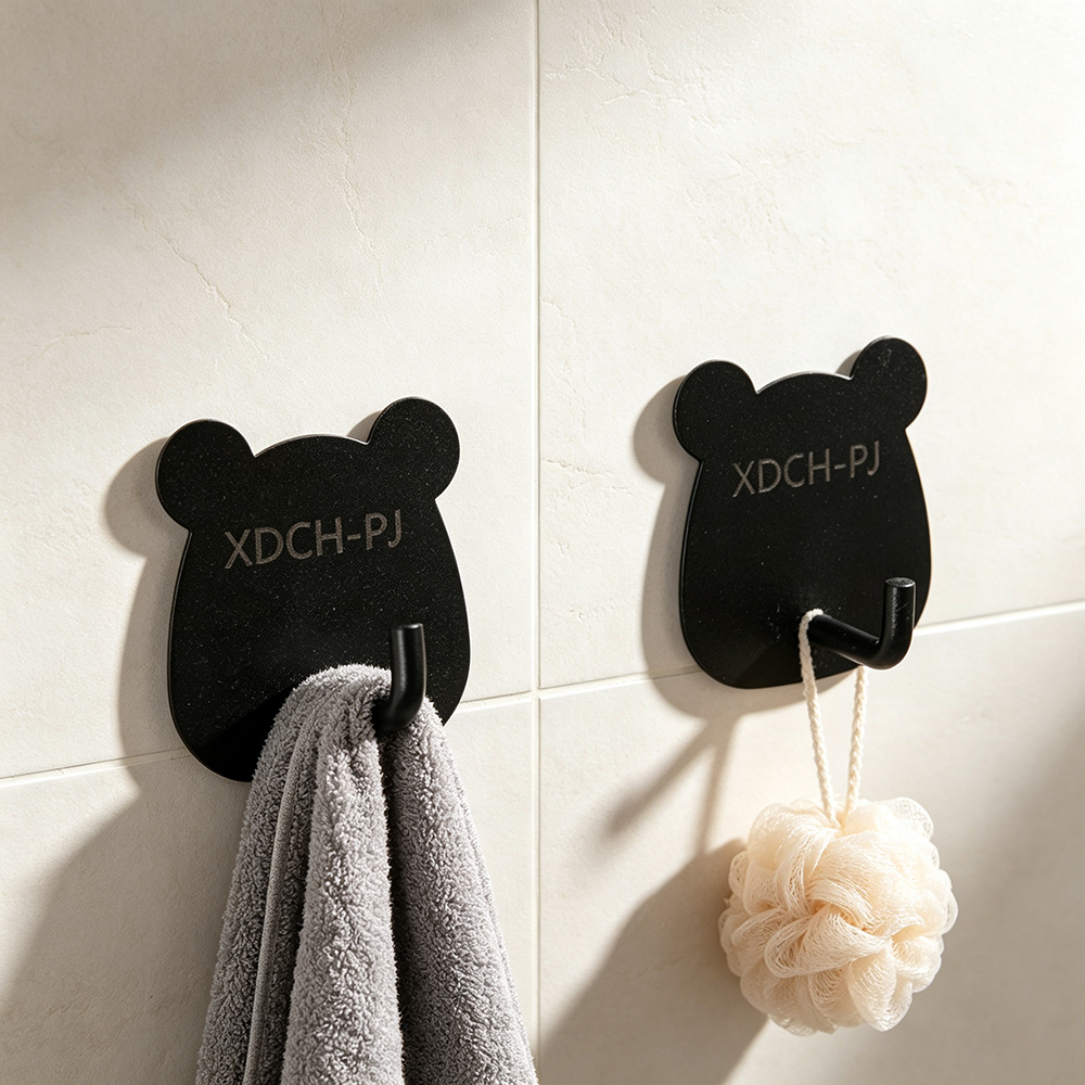 XDCH-PJ Cute Bear Shape Self Adhesive Metal hooks, No Drill Sticky Wall Hooks for Bathroom, Kitchen, Entryway, Hanging Keys Towels Bags