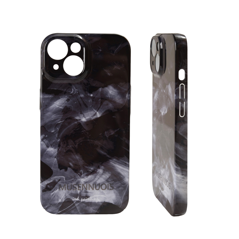 MUSENNUOIS Cases for mobile phones, Black Ink Marble Pattern Glossy Phone Cover, Shock‑Proof Slim Protective Case for Daily Commute Outdoor Travel Home Use