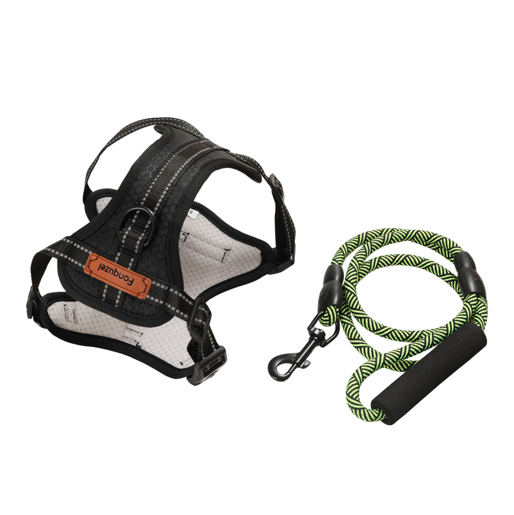 Fonquzel Harness for Dogs, No Pull Dog Harness with Reflective Strips & Dog Leash Set, Adjustable Soft Padded Pet Vest Harness for Walking Hiking Outdoor Training Daily Use