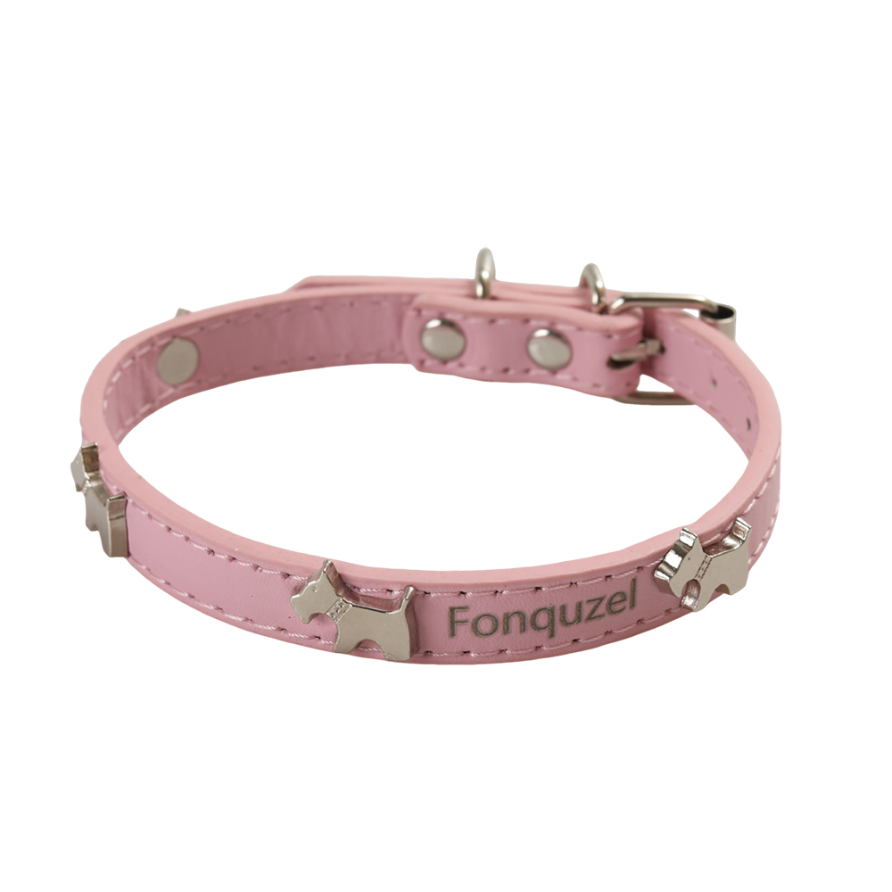 Fonquzel Collars for pets, Adjustable PU Leather Dog Collar with Metal Puppy Decor, Soft Comfort Pet Collar for Daily Walking Outdoor Training Home Wear for Small Dogs