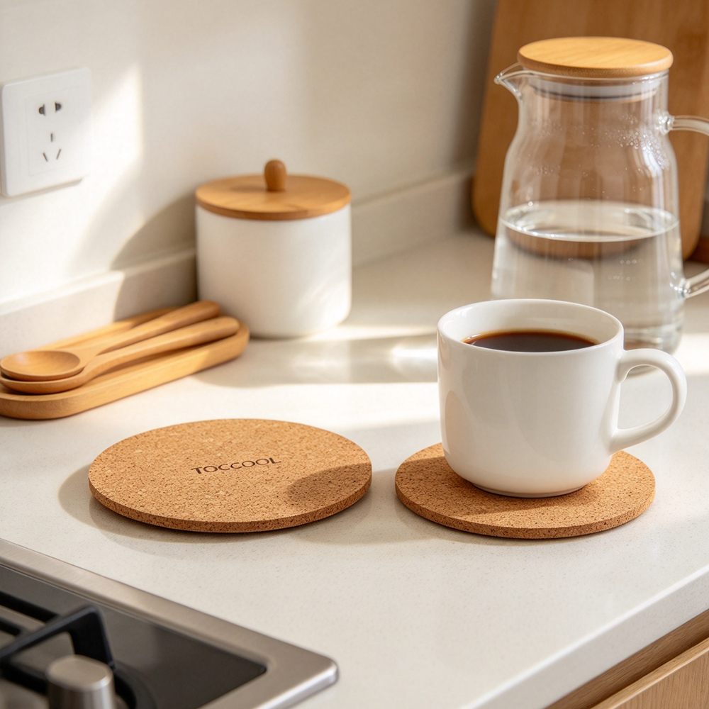 TOCCOOL Round Cork Mats – Heat-Resistant Cork Coasters & Placemats for Kitchen Countertops, Dining Tables, Coffee Mugs, and Hot Pots, Anti-Scratch & Reusable