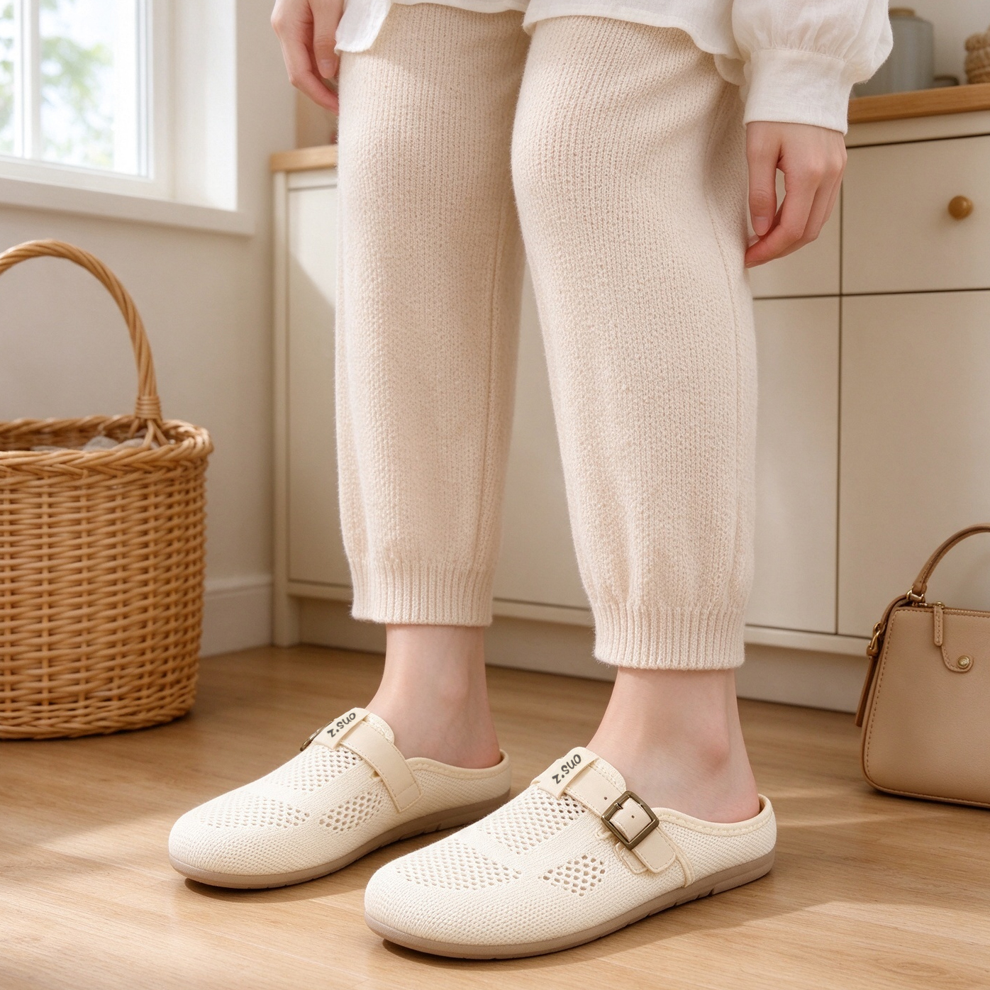 Z.SUO Breathable Hollow Mesh Slippers for Women – Lightweight Flat Closed-Toe Slippers, Casual Slip-On Slippers for Home, Bedroom, and Outdoor Travel
