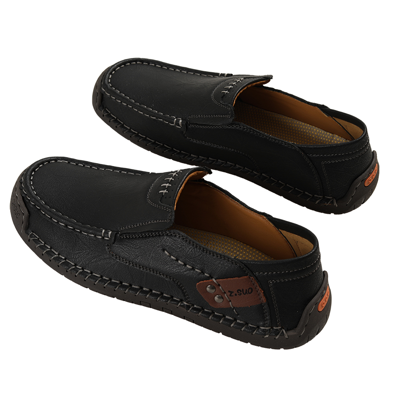 Z.SUO Men's Casual Slip-On Shoes – Hand-Stitched Leather Loafers, Flexible Non-Slip Walking Shoes for Office Commutes, Daily Life, and Short Trips